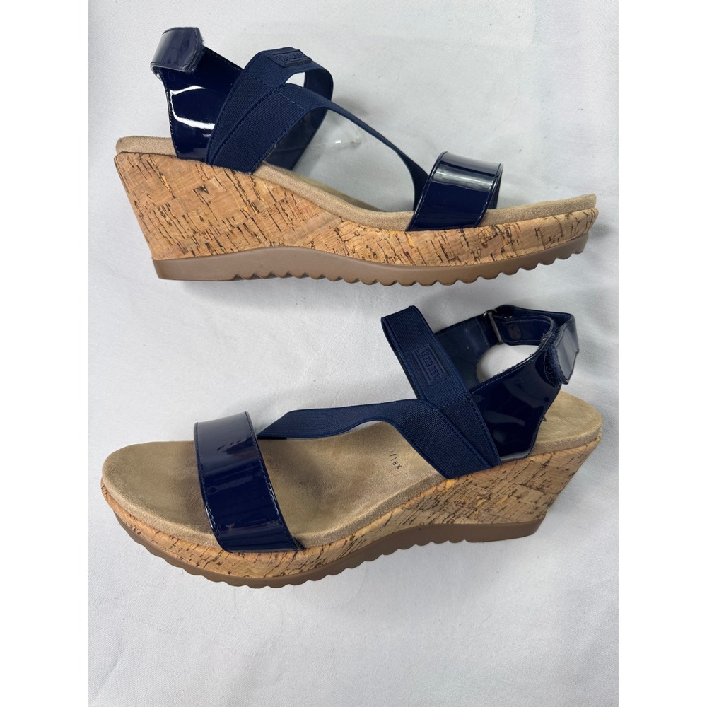 Anne Klein Regina Navy Patent Cork Wedge Sandals iFlex Womens 9.5M REGI01F9